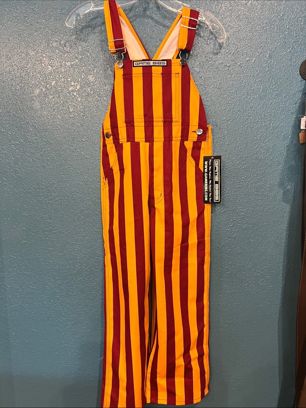 Game Bibs Kids Red and Yellow Striped Overalls